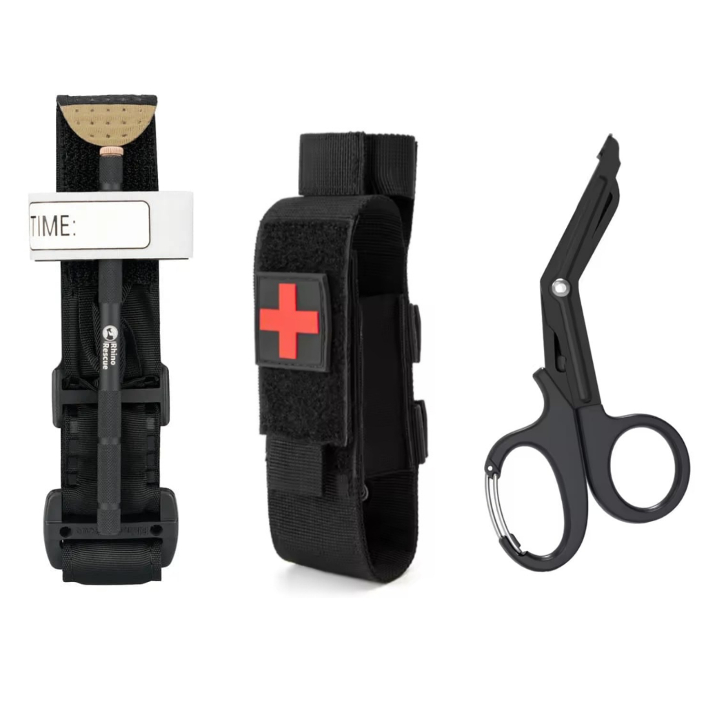 Kit APH Tático Torniquete + Porta Torniquete Modular + Tesoura + Luvas RHINO RESCUE ANVISA ISO
