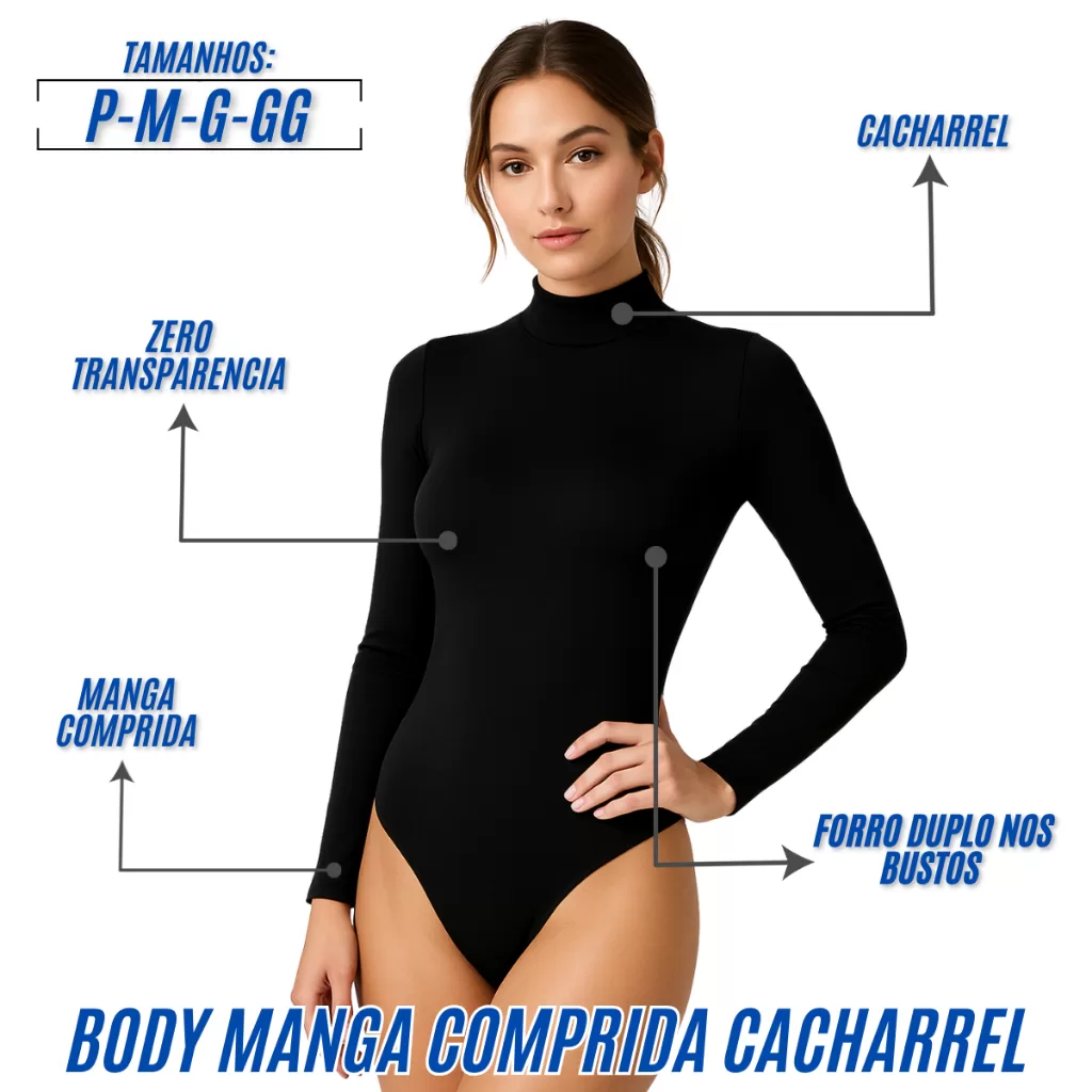 Body Suplex Manga Longa Feminino Collant Inverno Gola Alta Segunda Pele Casual Forro Duplo
