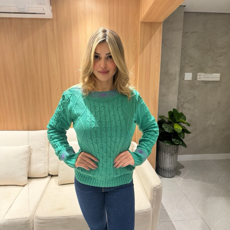 Blusa de Frio Feminina Trico Suéter  Inverno Tricot Grossa Detalhes Premium