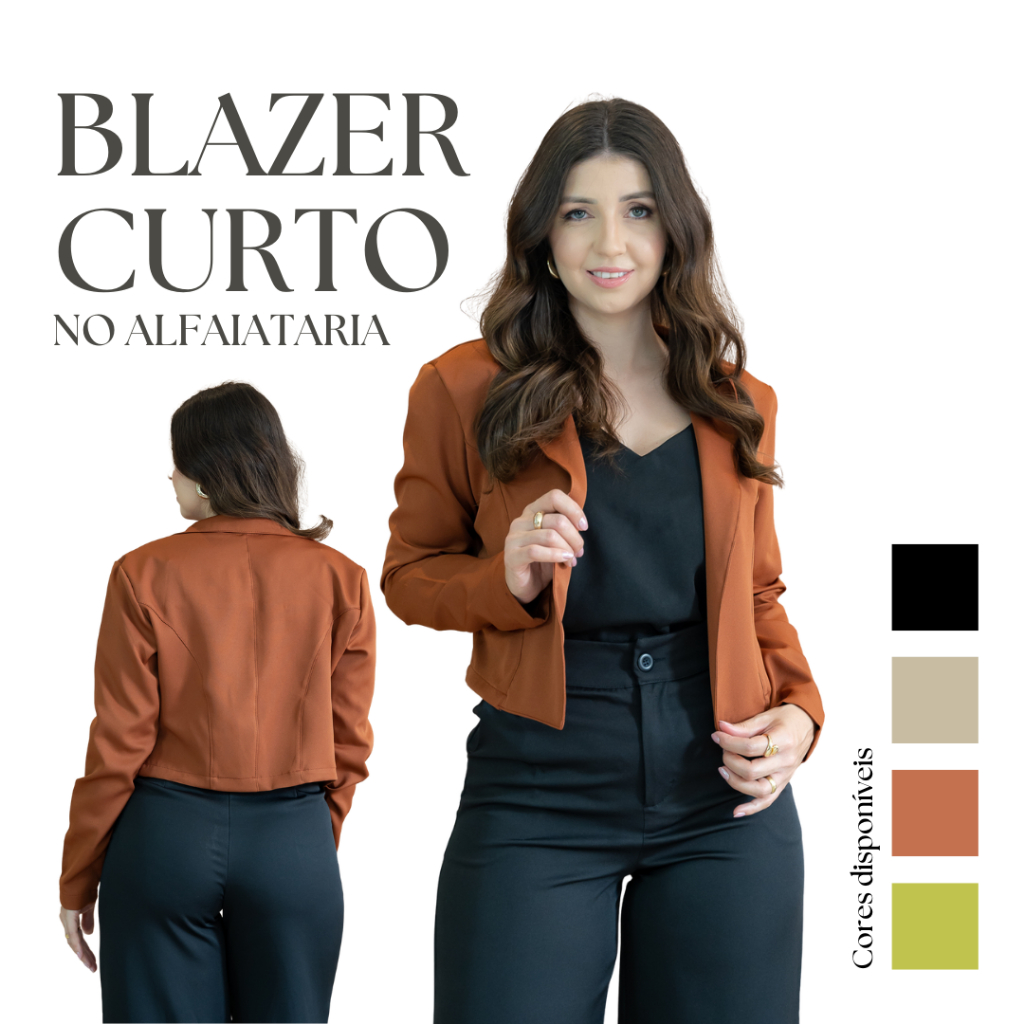 Blazer Alfaiataria Feminino Curto Social Casaco Elegante Casaquinho Blazer Croped Normal e Plus