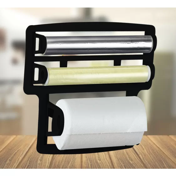 Porta Papel Toalha Triplo Suporte Preto Rolos Para