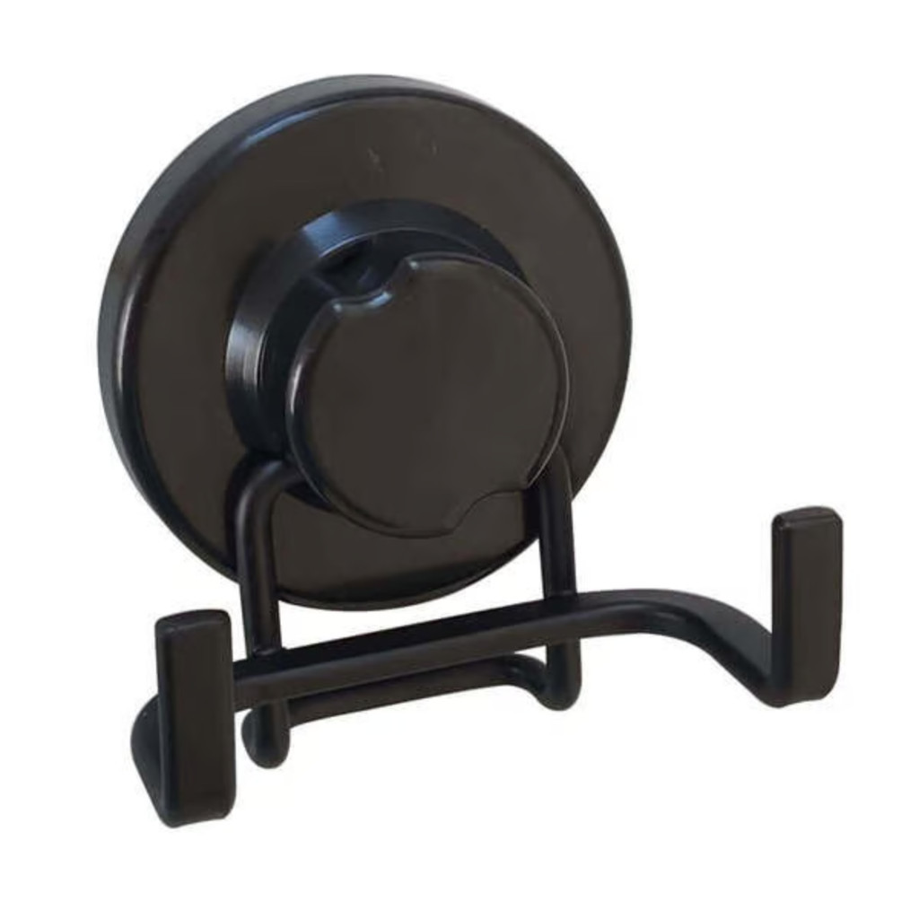 Porta Toalha Gancho Cabide Duplo Com Ventosa Redonda Black