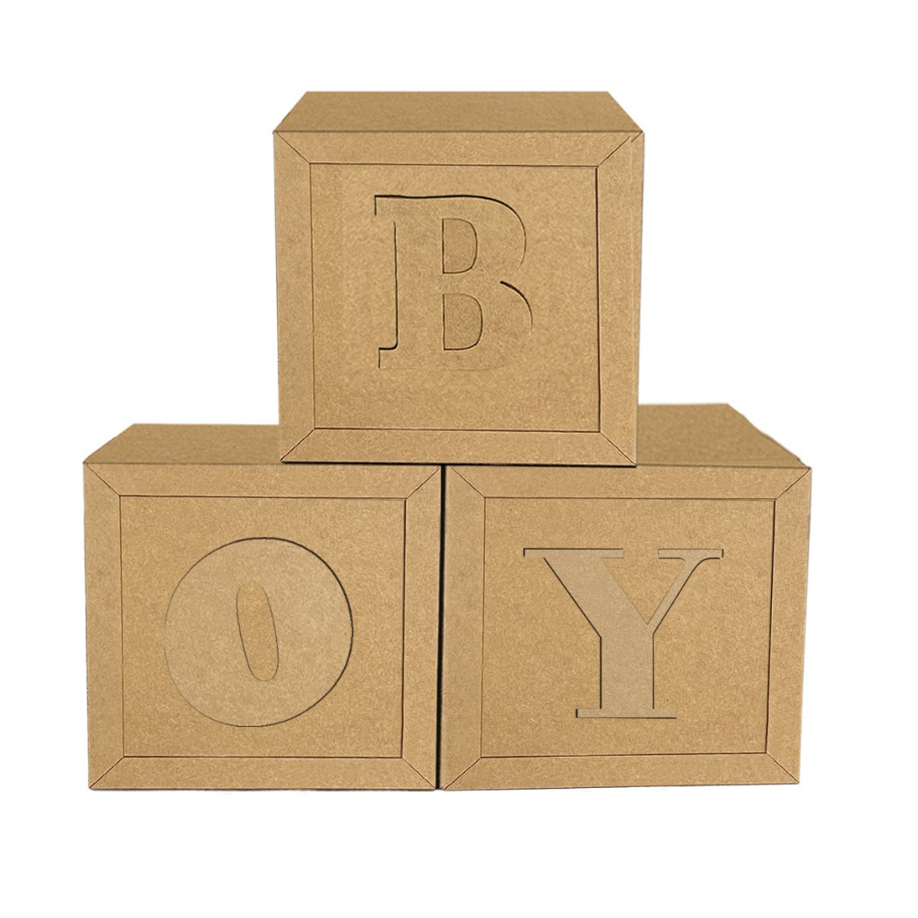Cubos Madeira Mdf Crú BOY Quadrado 20x20x20cm Decorações de Festas Revelação