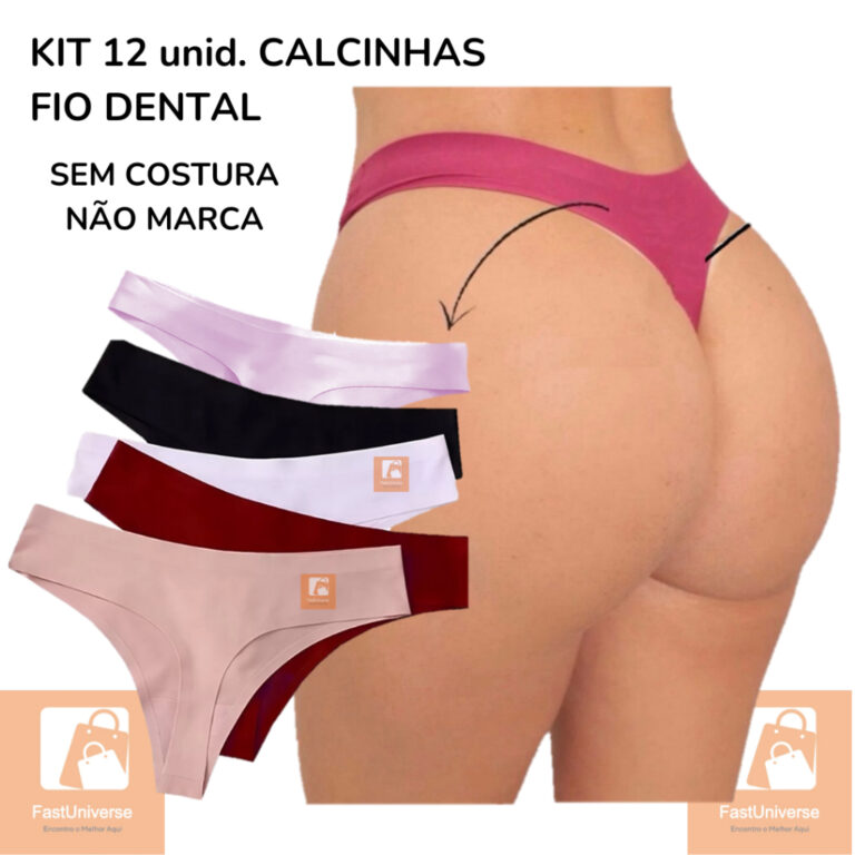 Kit 12 Calcinhas Fio Dental  Sem Costura Corte a L