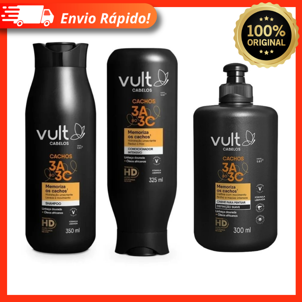 Combo Vult Cabelos Cachos: Shampoo + Condicionador + Máscara Definição Suave