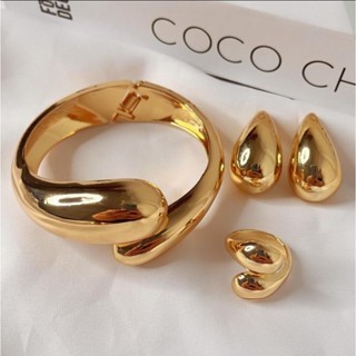 Conjunto Gota Pingo Bracelete Anel Brinco Médio D