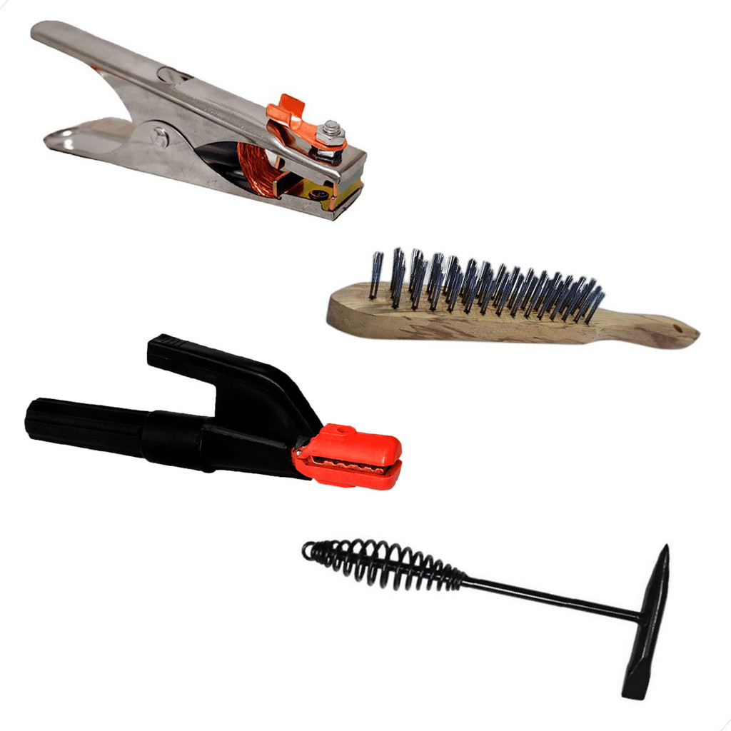 Kit Escova de Aço Picadeira de Solda Garra Negativa Porta Eletrodo 500a