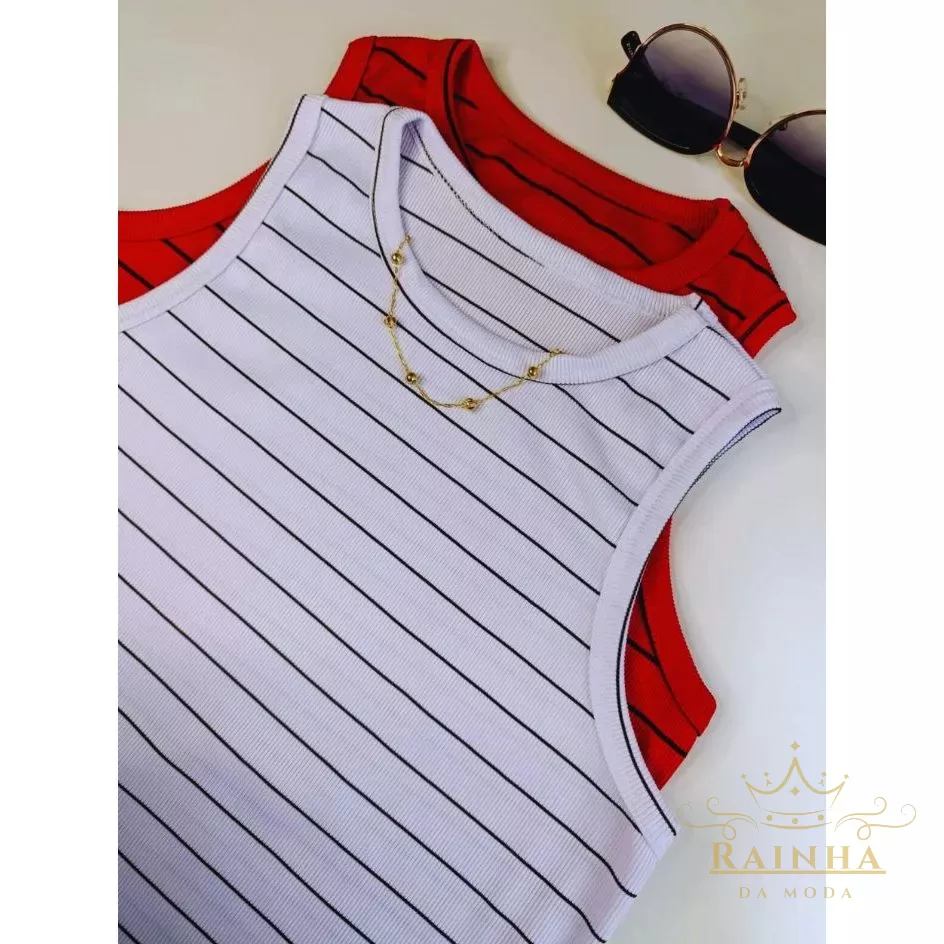 KIT 2 BLUSA REGATA FEMININA CANELADA TENDÊNCIA LISTRADA PREMIUM