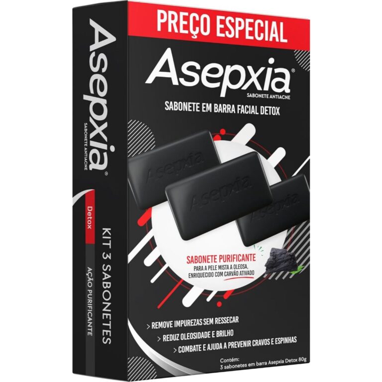 Kit Asepxia Sabonete Facial Detox 80g com 3 Unidad