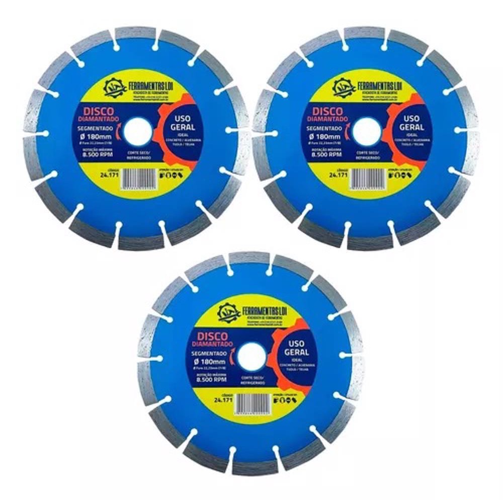 3 Disco Diamantado De Corte 7 180mm Segmentado 22mm Ldi