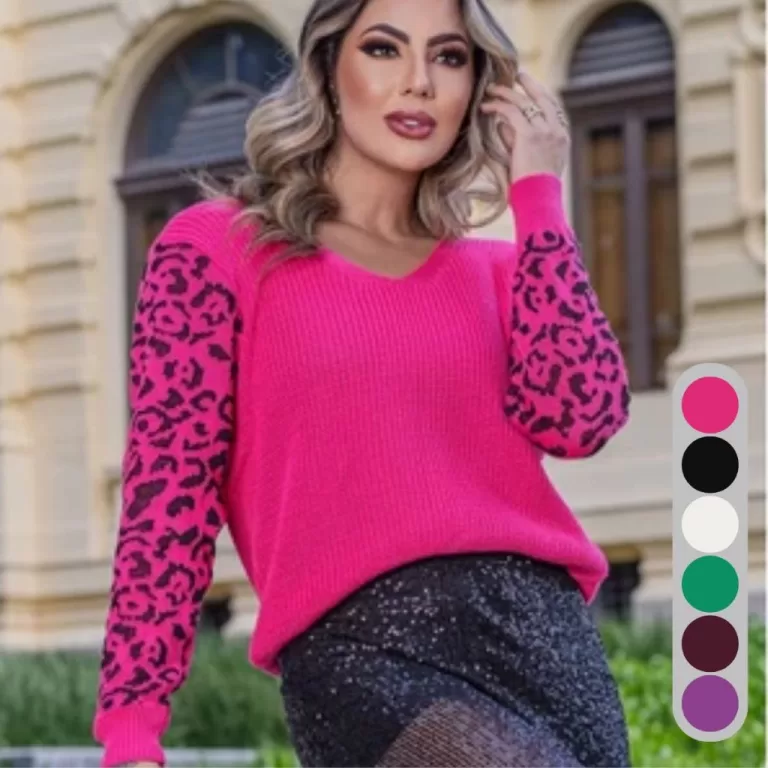 Blusa Feminina Tricot Estampa Onça Manga Longa Ca