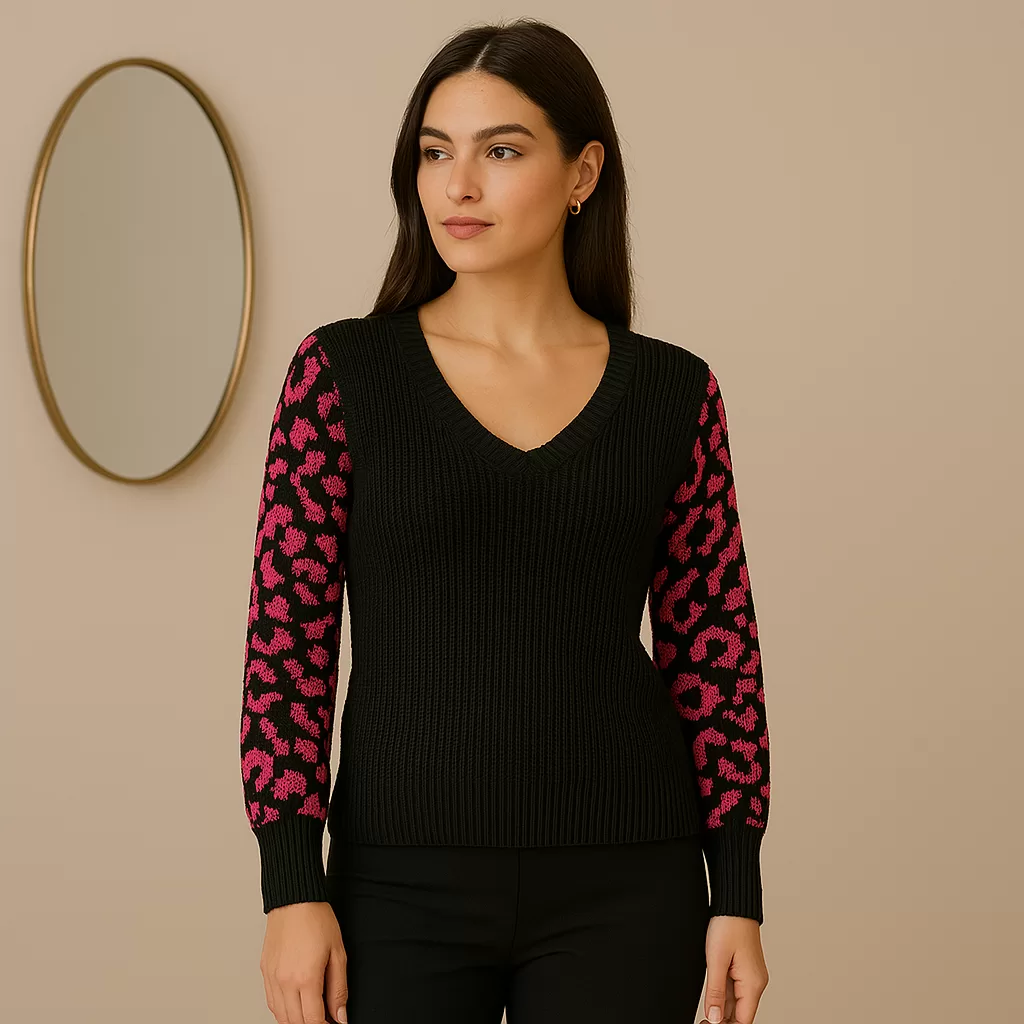 Blusa Feminina Tricot Lisa Manga Longa Onça Inverno Casual Básica