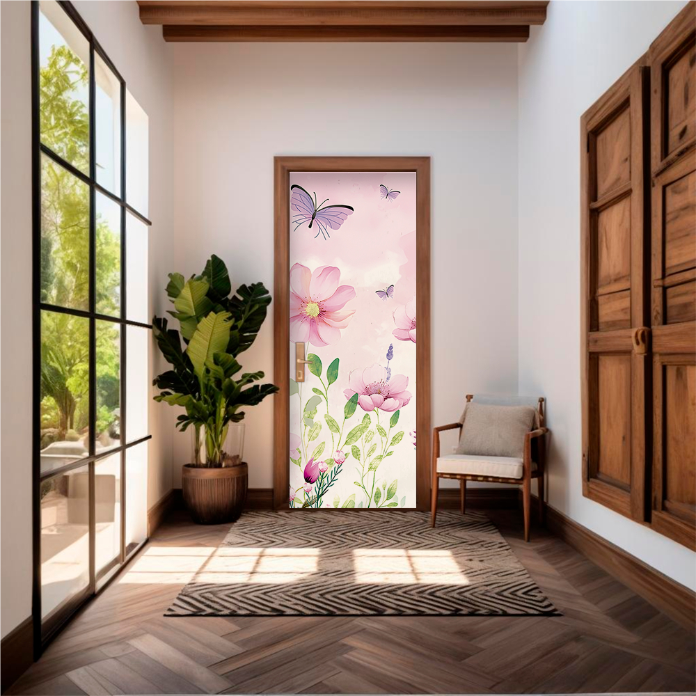 Capa De Porta Em Tecido Sublimado 2,0×0,8m C/ Elástico Decoração Tema Jardim