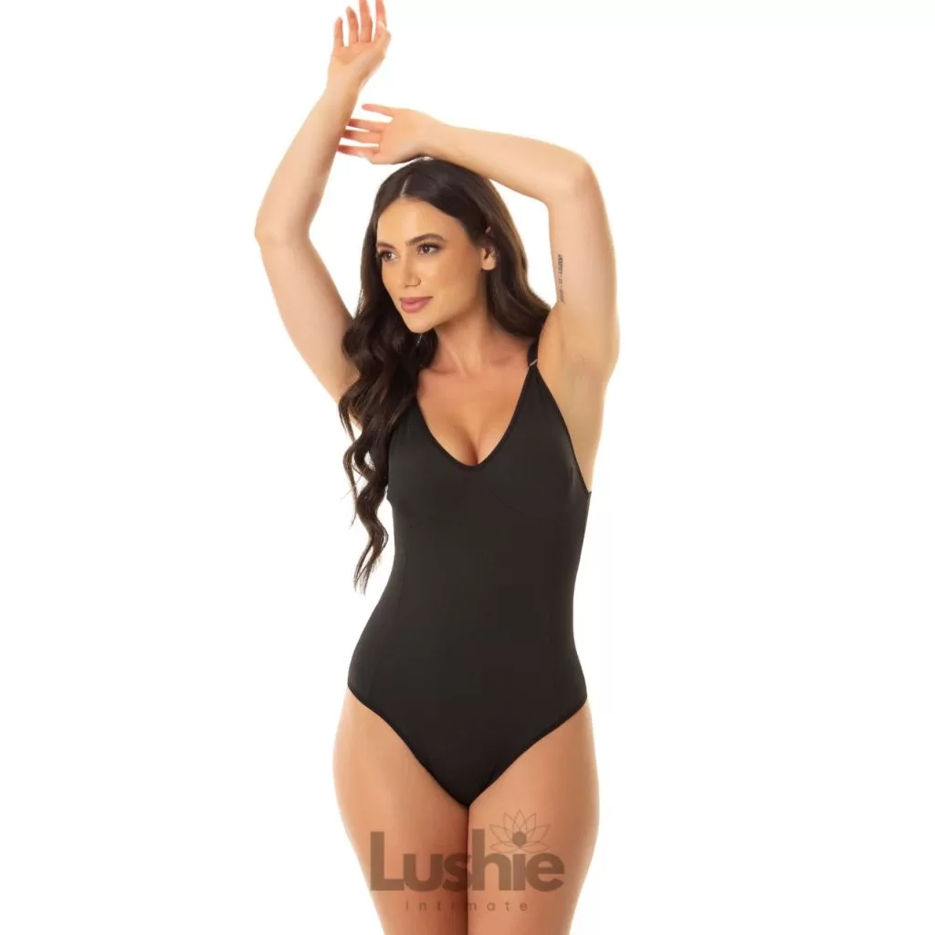 Body Modelador Com Decote Compressão Cinta Sem Bojo Suplex Alça Reforçada