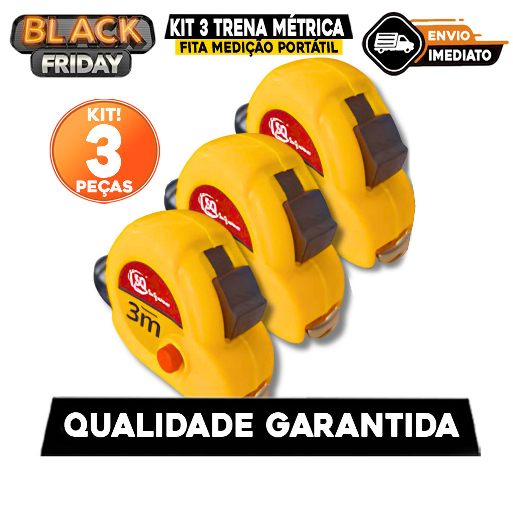Kit 3 Trena 3MT Métrica Fita Medição Portátil Com Trava De Segurança Construção ENVIO IMEDIATO