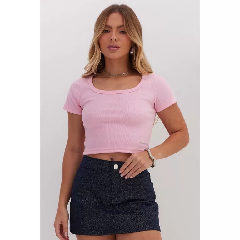 Baby Look Cropped Canelado Planet Girls Rosa
