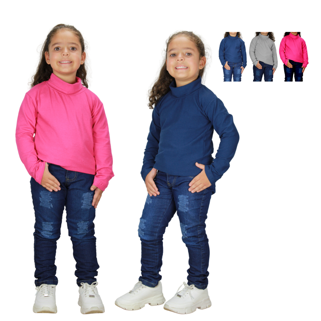 kit 2 Blusa Cacharrel infantil Manga Longa 4 a 8 anos