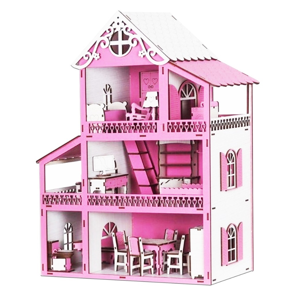 Casa casinha de boneca pintada mdf frente rosa S/ móveis