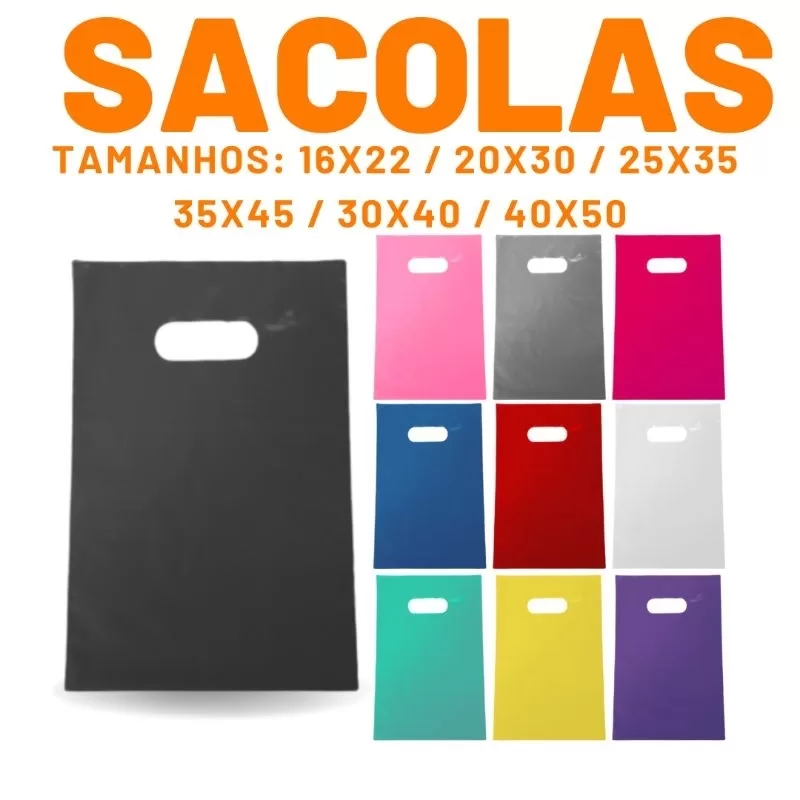 100 un. Kit Sacolas Plasticas Boca De Palhaço Para Loja 20×30 | 30×40 | 40×50 – Sacolas Coloridas