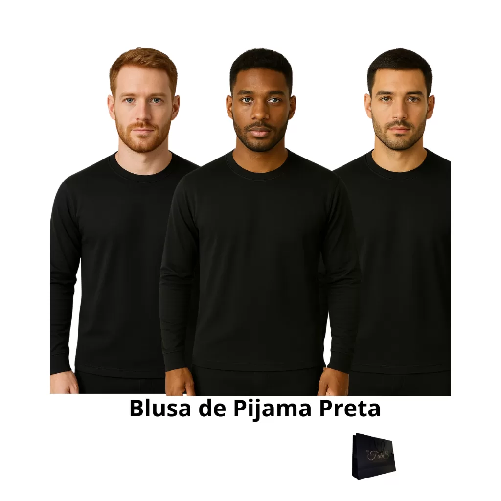 (Aprovado) Camisa Camiseta Comprida de Pijama Masculino Plus Size Preta Presente Irmão