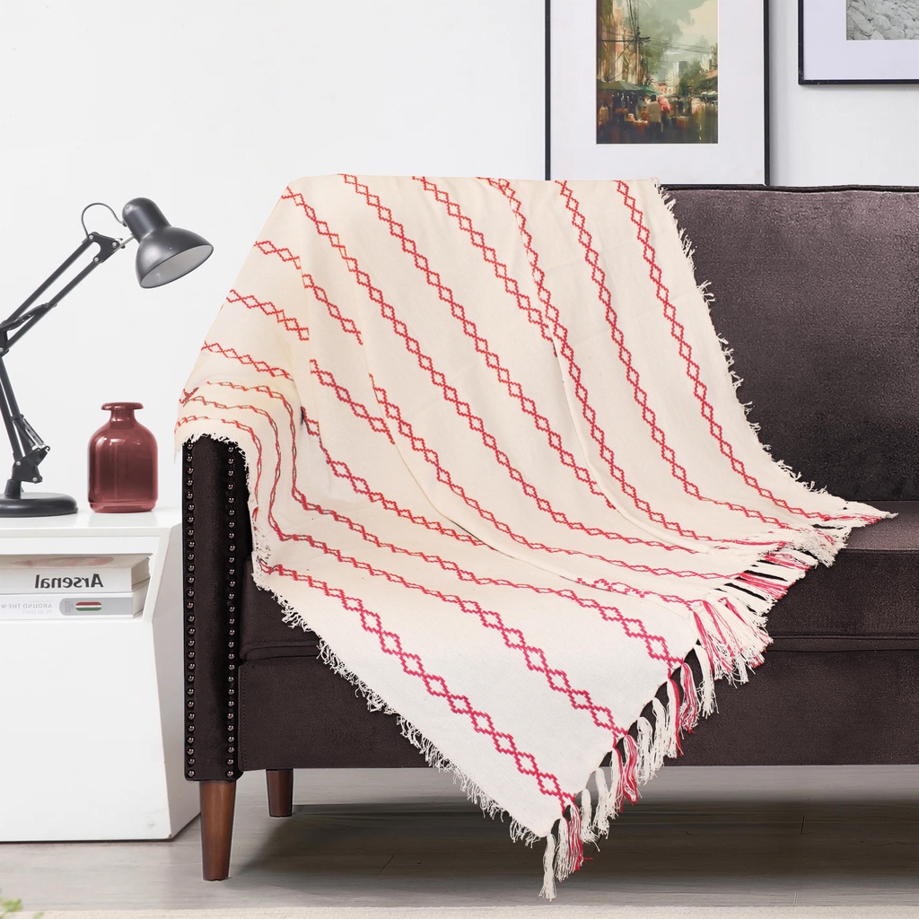 Manta Xale Romana para Sofá 1,40m x 1,40m | 100% Algodão | Estilo e Conforto Premium