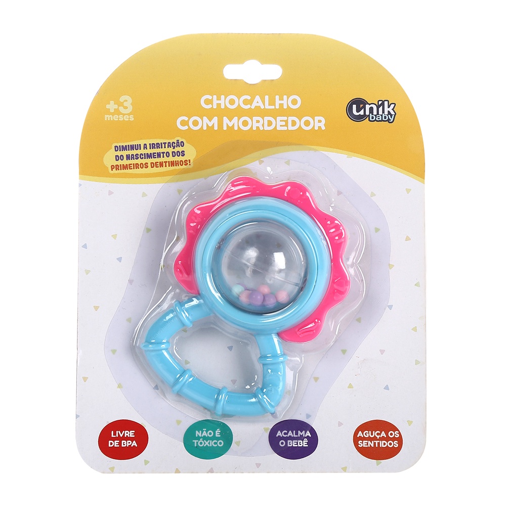 CHOCALHO COM MORDEDOR SOLZINHO ROSA