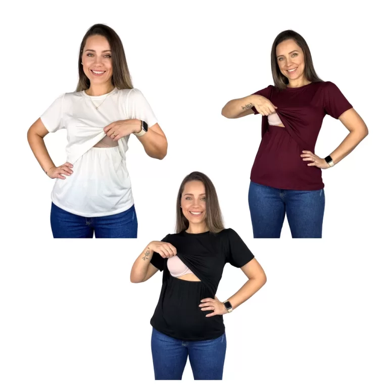 Kit 3 Blusa Amamentação Diversas Cores Viscolycr