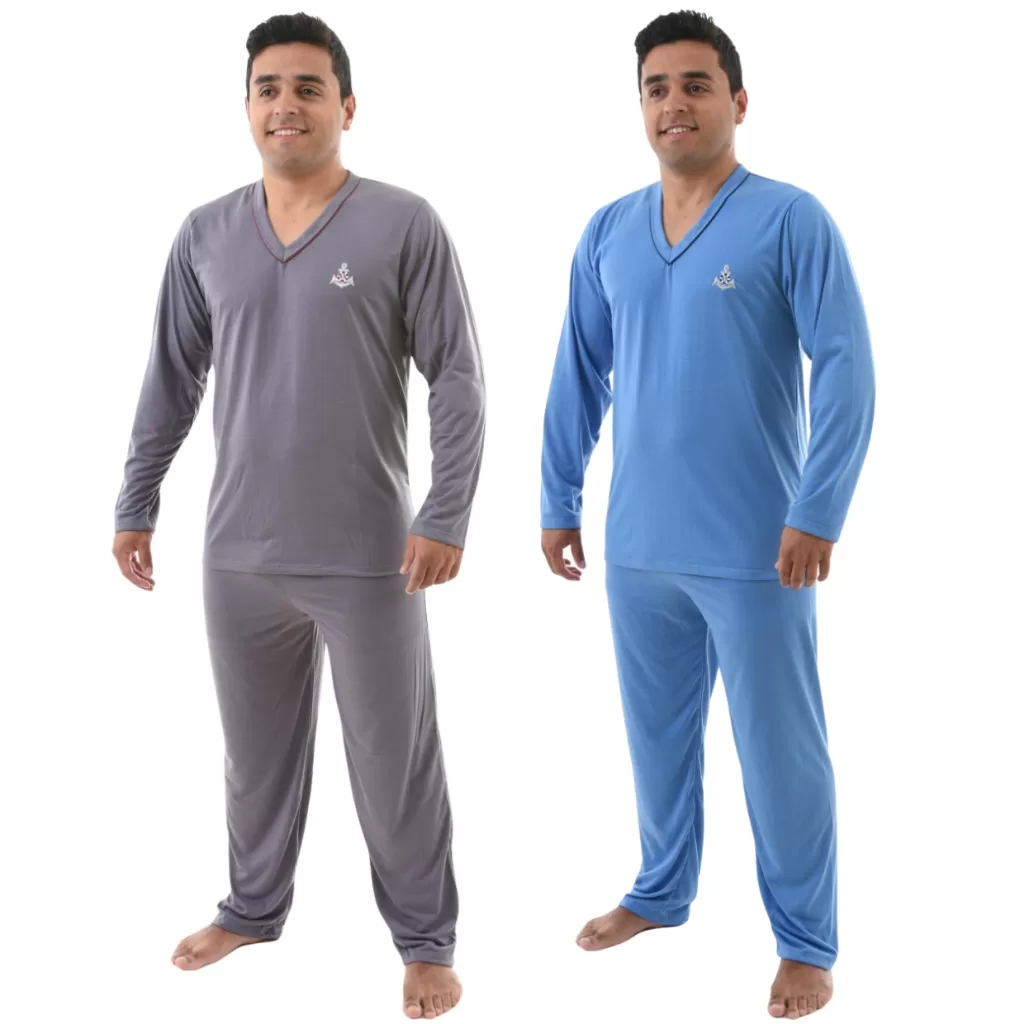 Kit 2 Pijama Masculino Longo Adulto Blusa Manga Comprida e Calça Inverno Noite