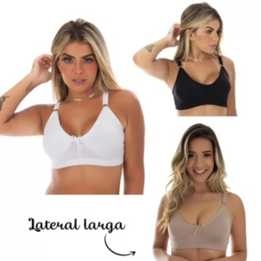 PROMOCAO 3 Sutiãs Reforçado Plus Size Push Up Sem Bojo Tecido Duplo tempo Limitado