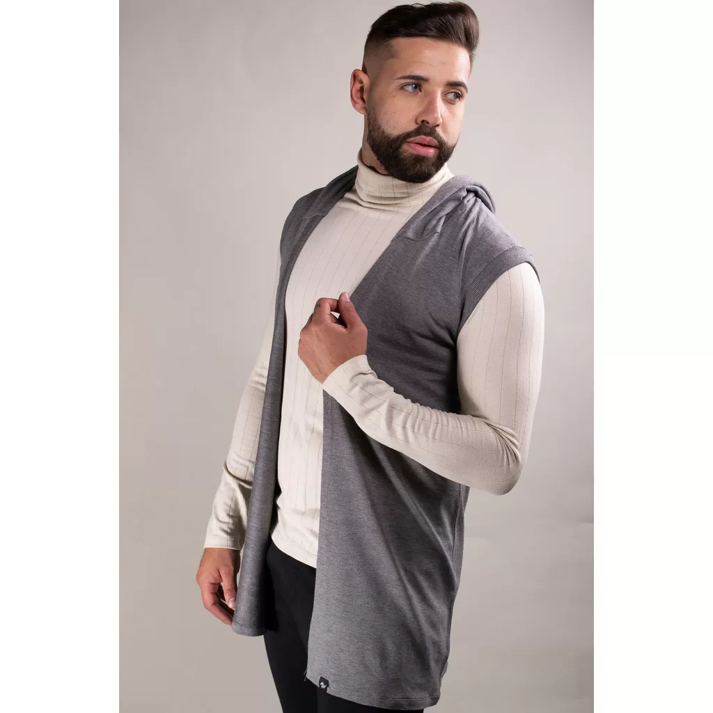 Colete Masculino JotaVê Long Line em Moletinho com Capuz Cinza