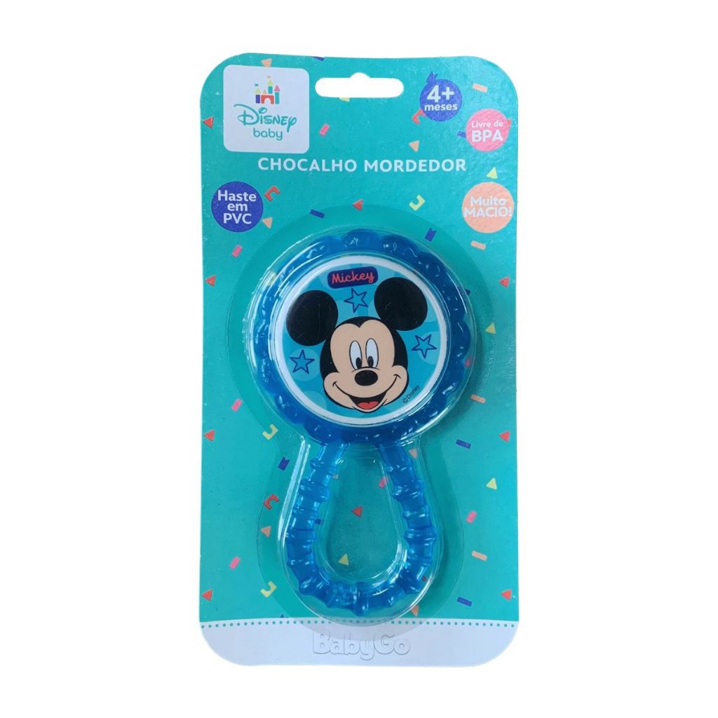 Chocalho Mordedor Para Bebe Macio Flexível Mickey Disney