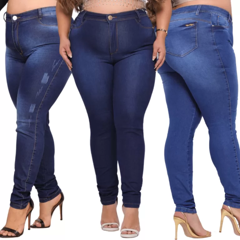 Calça Jeans Skinny Plus Size Feminina Cintura Alt