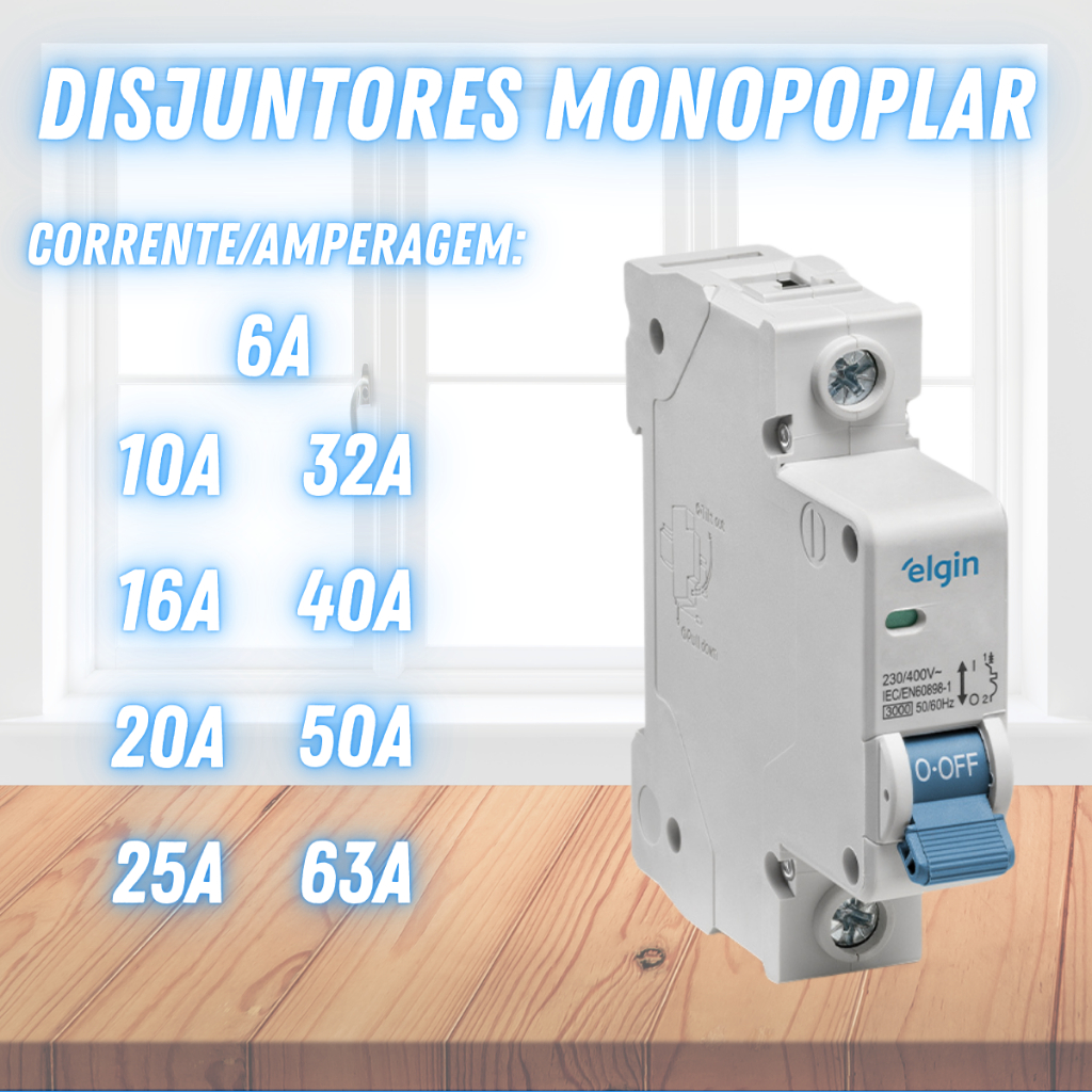 Disjuntores Termomagnético Monopolar 1 Polo Din Curva C Elgin (6a~63a)