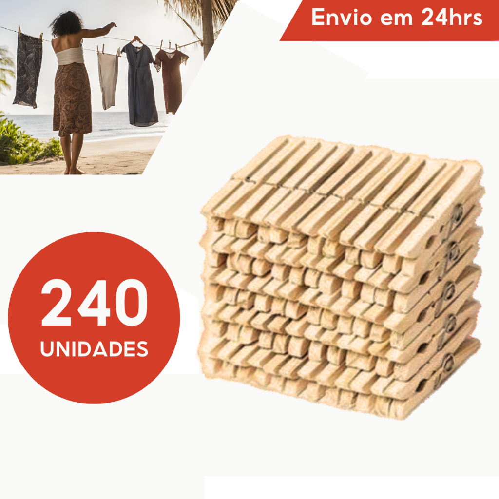 Kit Com 240 Unidades de Pregador, Prendedor de Roupa, Madeira, Pregador De Roupas