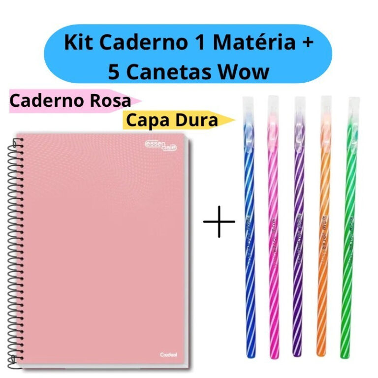 Kit Caderno Universitário 1 Matéria + 5 Canetas 