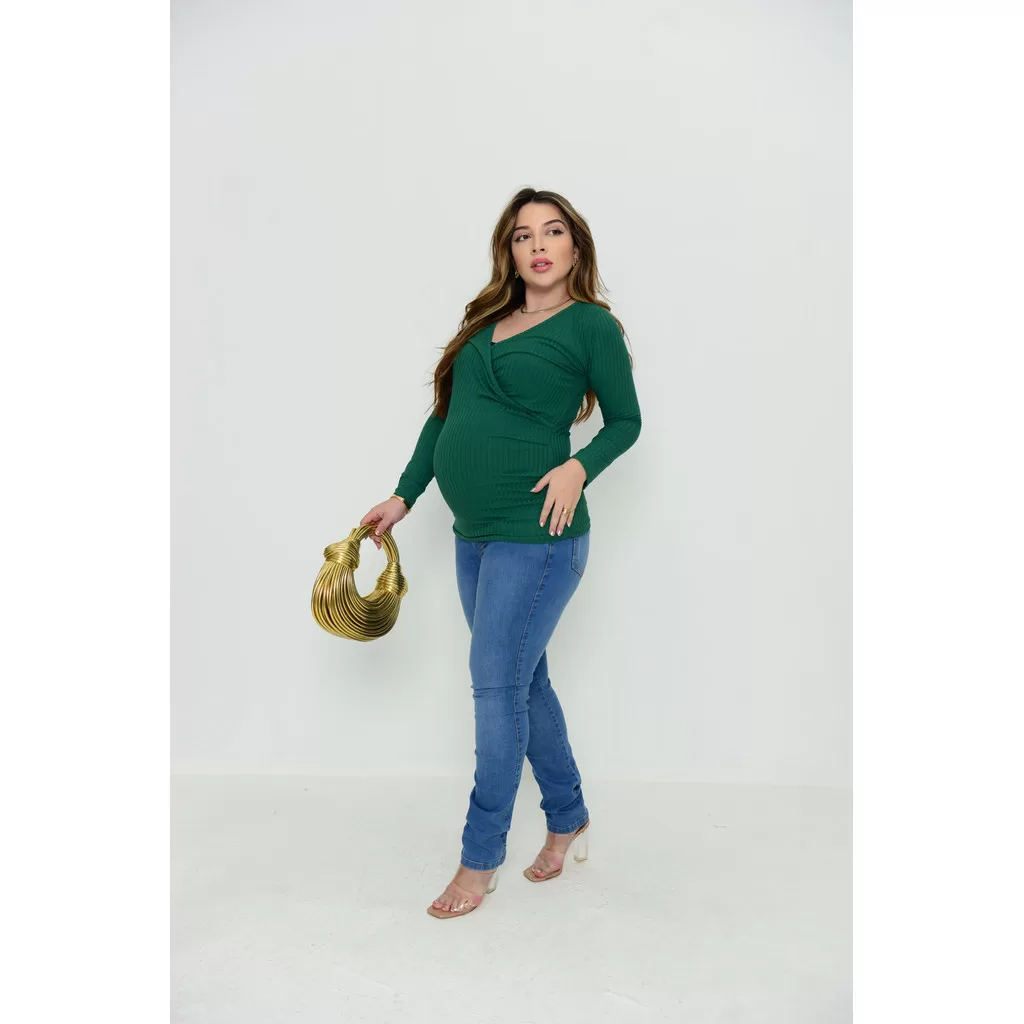 Bata Shakira Gestante Canelada Manga Longa de Amamentar Amamentação Lactante