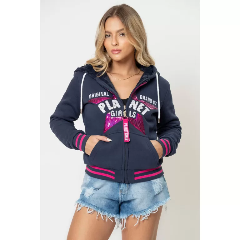 Moletom Feminino Dupla Face Star Planet Girls Azul