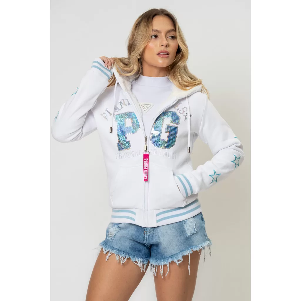 Moletom Dupla Face Com Detalhe Lateral Planet Girls Branco