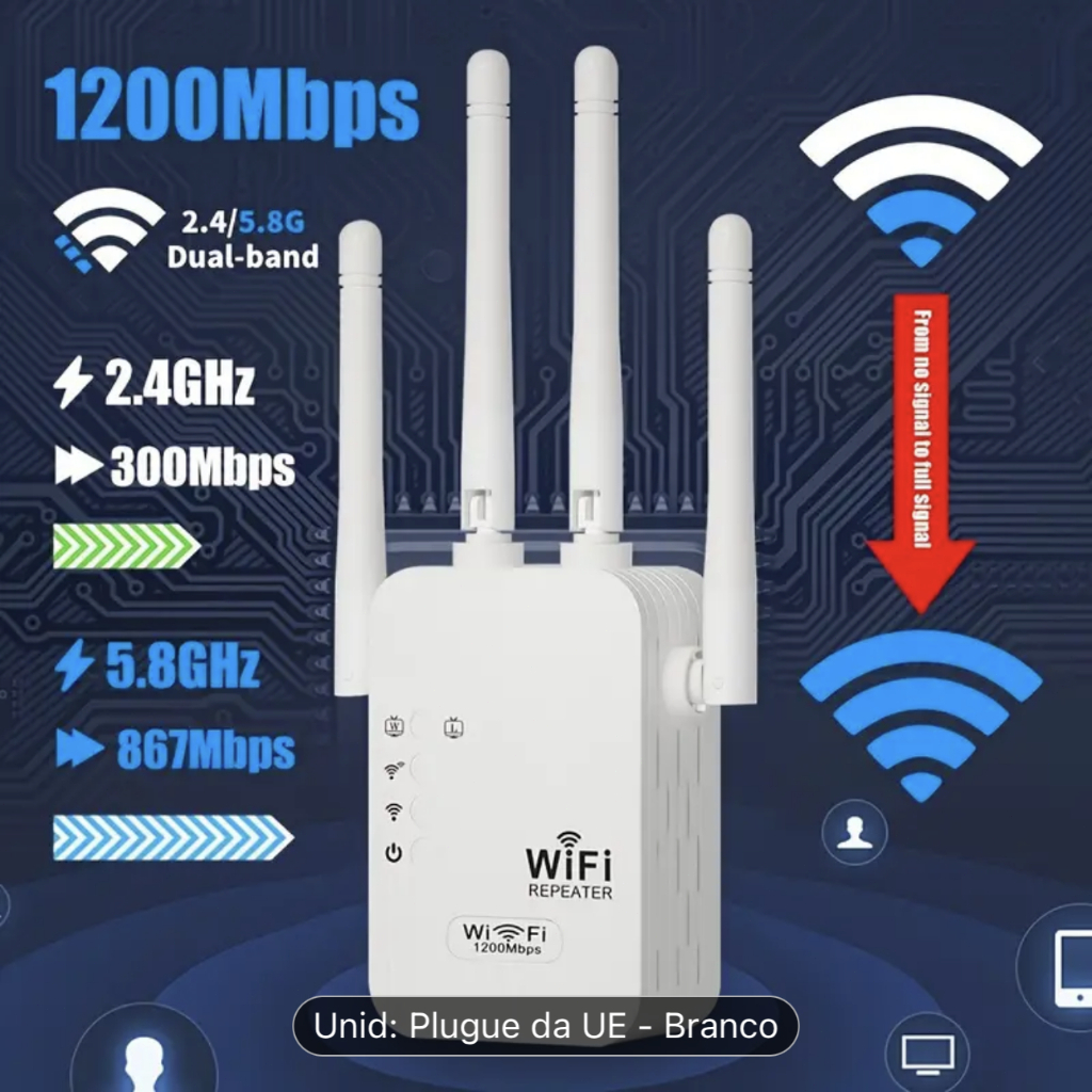 Amplificador de WiFi Profissional 1200Mbps – Sinal Forte para Toda Casa (Bivolt 110V/220V)-G8