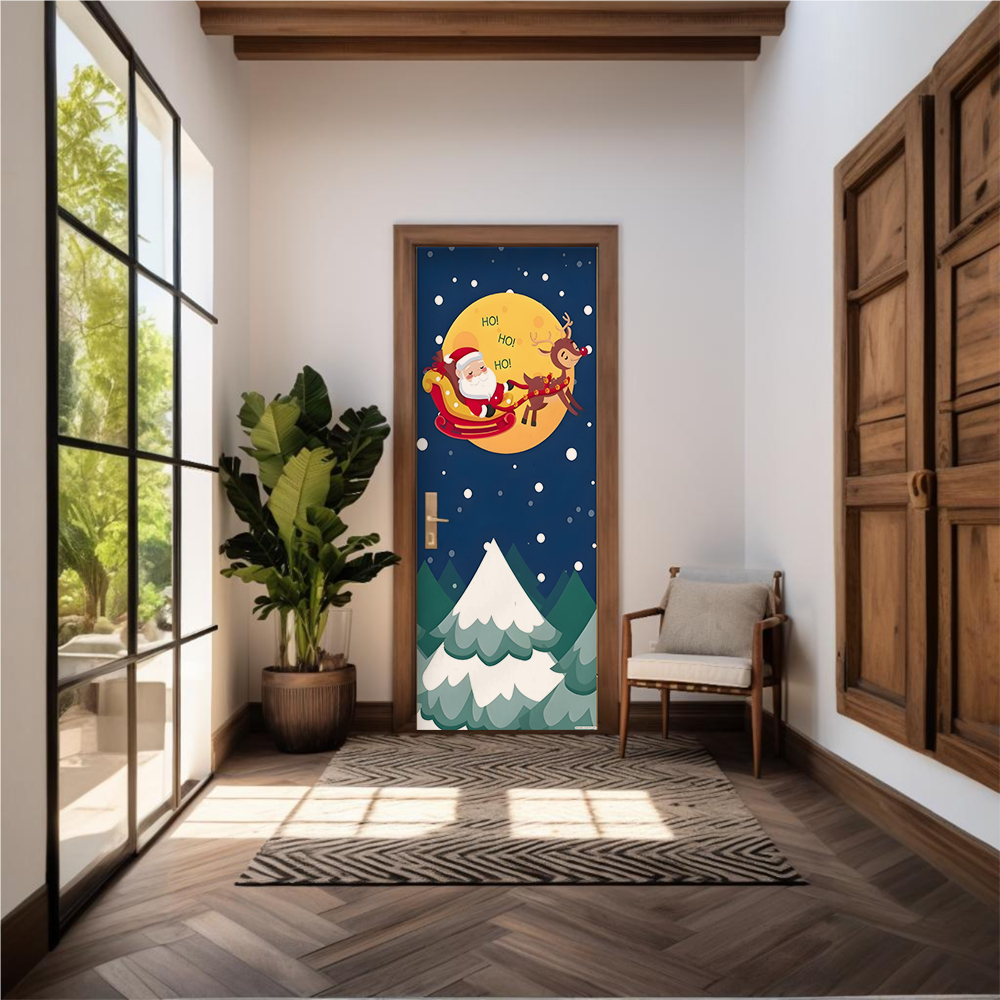 Capa De Porta Em Tecido Sublimado 2,0×0,8m C/ Elástico Decoração Tema Natal Decoração Veste Fácil