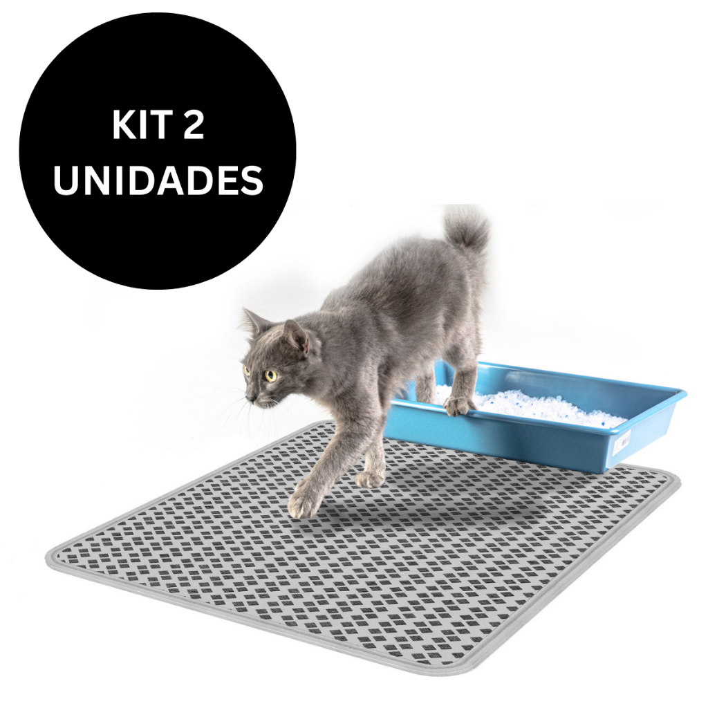 Kit 2 Tapete Higiênico Grande Coletor De Areia Para Gato Preto e Cinza
