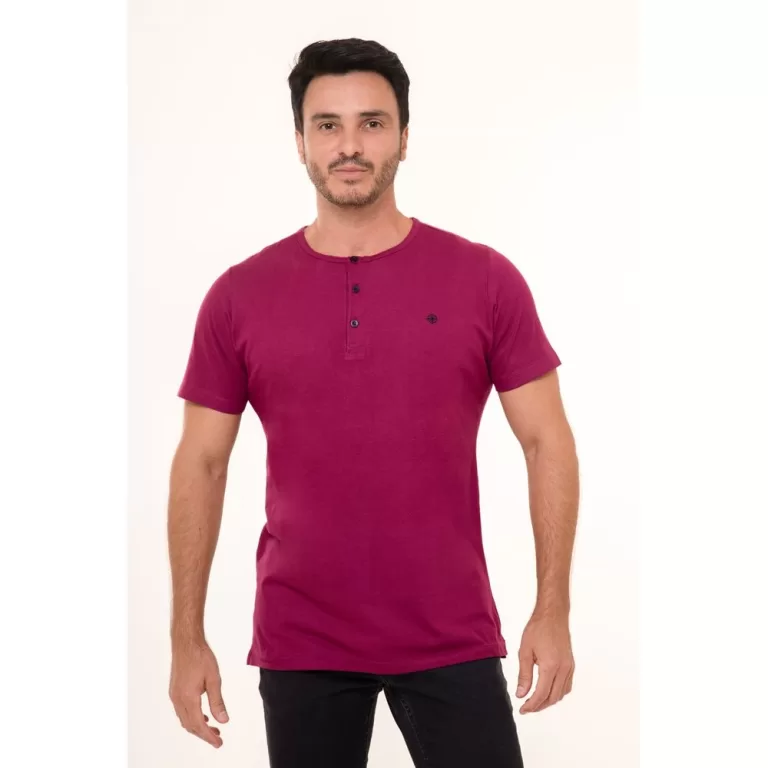 Camiseta Henley Botão Algodão Premium Slim Casul