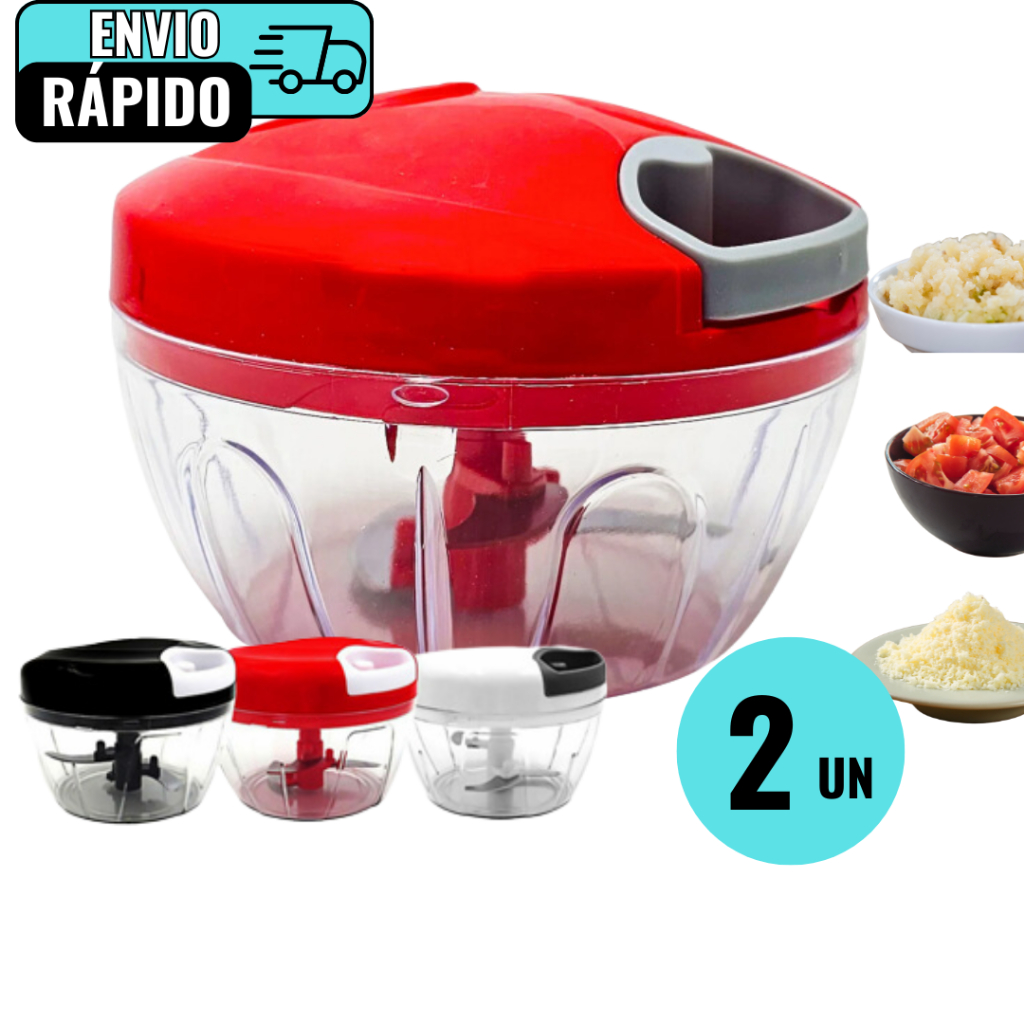 Kit 2 Unidades Processador de Alimentos 500 ML Tritura Alho Tempero Legume Vegetal Cebola