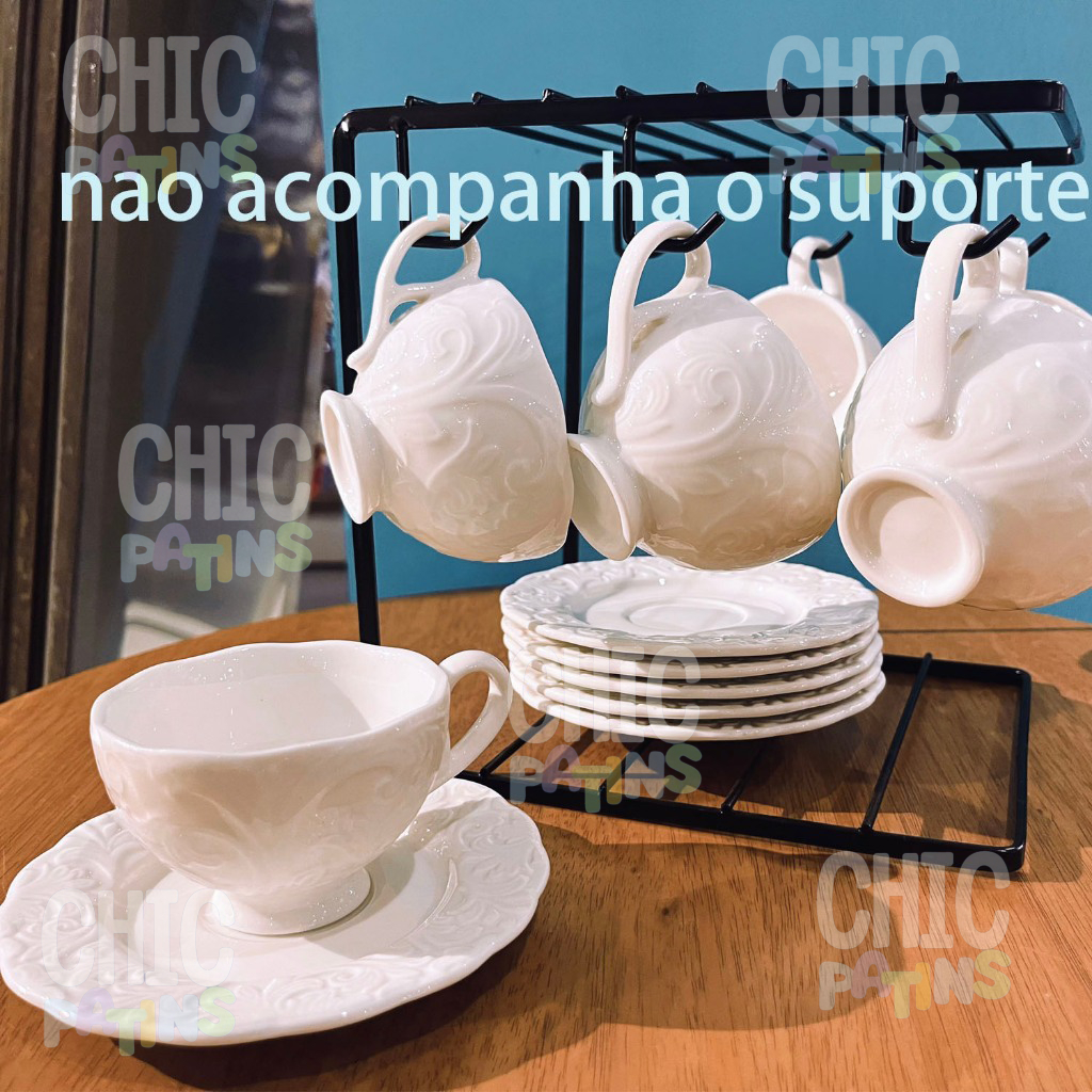 Conjunto 6 Xicaras Com Pires Porcelana Branca 85ML – 100 ML Xicara De Cafe De flor De Luxo