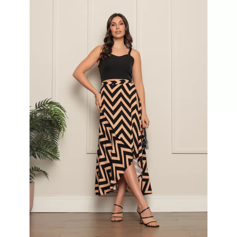 Saia Envelope feminina Zig Zag Forrada Transpassad