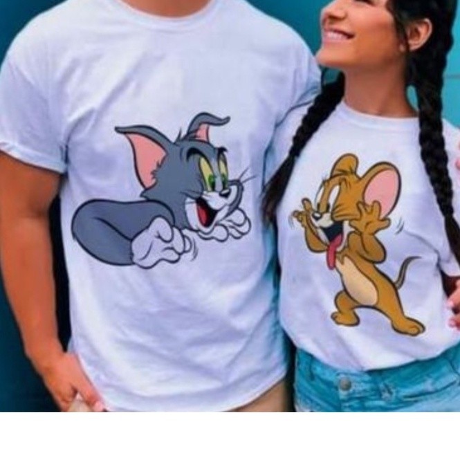 KIT 2 UN Camiseta Estampada casal, Gato e rato per