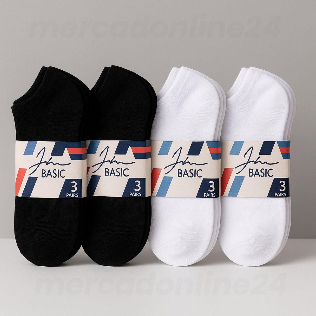 Kit 12 pares Meia Soquete Unissex Respirável Cano Curto Branca ou Preta Confortável