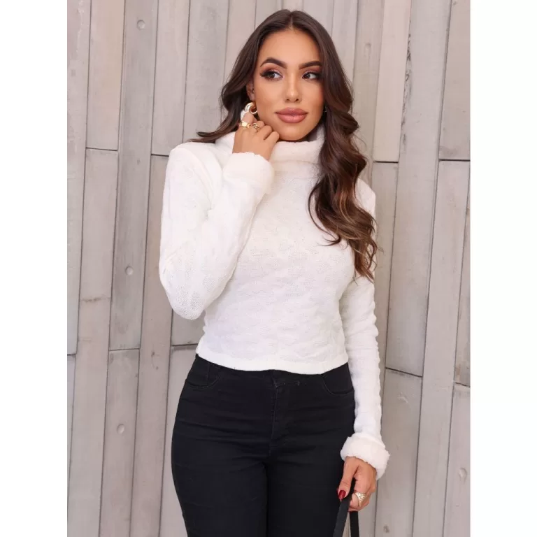 Cropped Blusa Feminina Manga Longa Tricot Tricô G