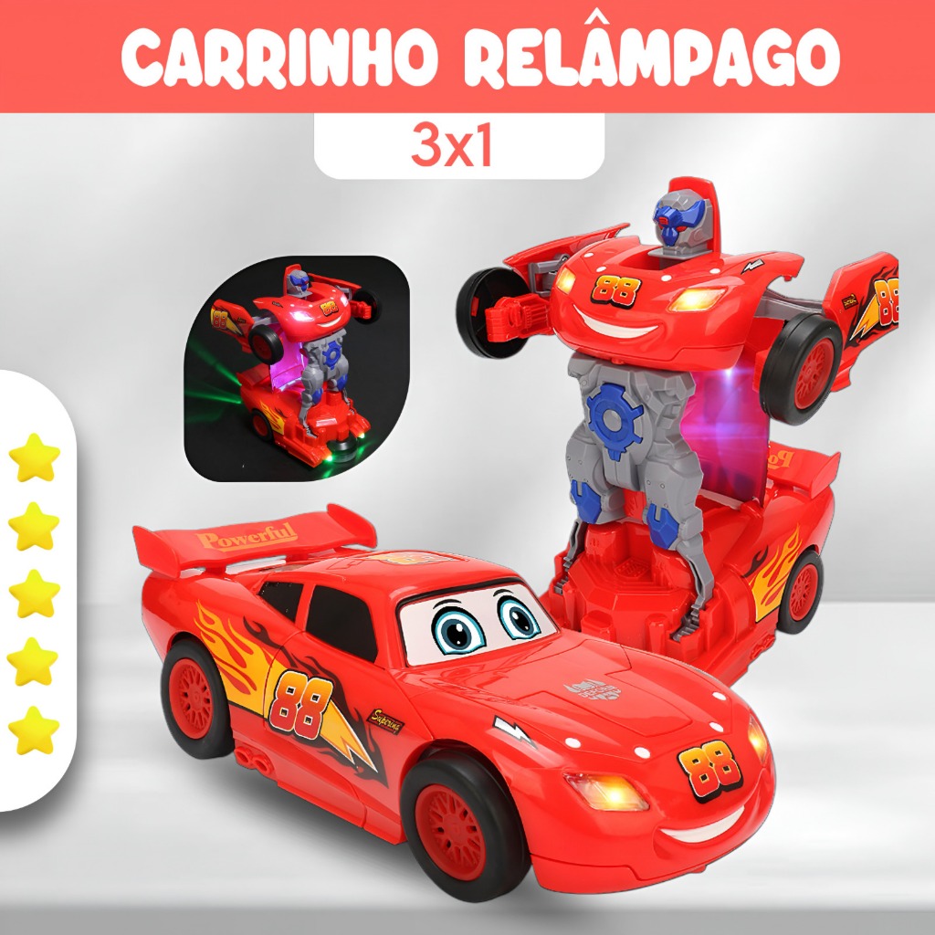 Carrinho Relâmpago Mcqueen Brinquedo Carros Transforma Robô Som E Luzes