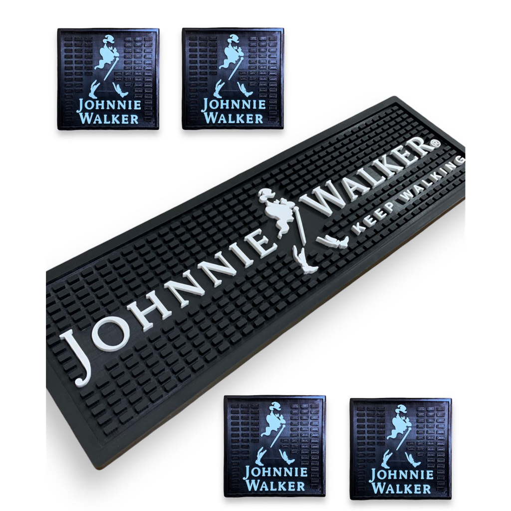 Kit Barmat Johnnie Walker Para Bartender + 4 Suporte Copos Borracha
